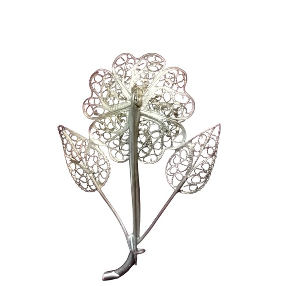 Gorgeous vintage 1960s Sterling silver? Flower brooch - Picture 3 of 4